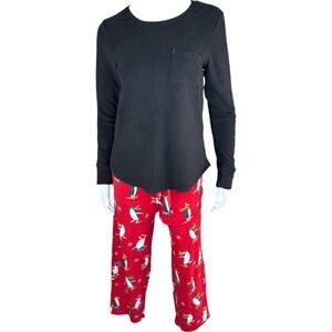 Cuddl Duds Fleecewear with Stretch Pajama Set Blk/RubyPenguin XS Petite